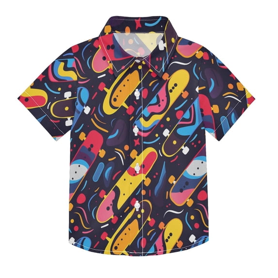 Dailycode Small Short Sleeve Button Down Shirts Cartoon Skate Casual Shirt 3-10 Years