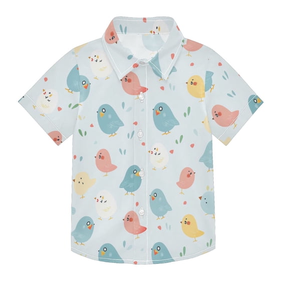 Dailycode Small Short Sleeve Button Down Shirts Cartoon Various Bird Casual Shirt 3-10 Years
