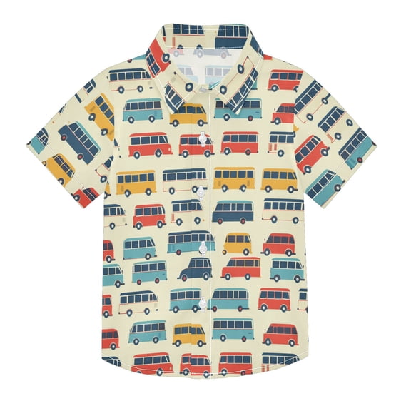 Dailycode Small Short Sleeve Button Down Shirts Cartoon Vehicle Casual Shirt 3-10 Years