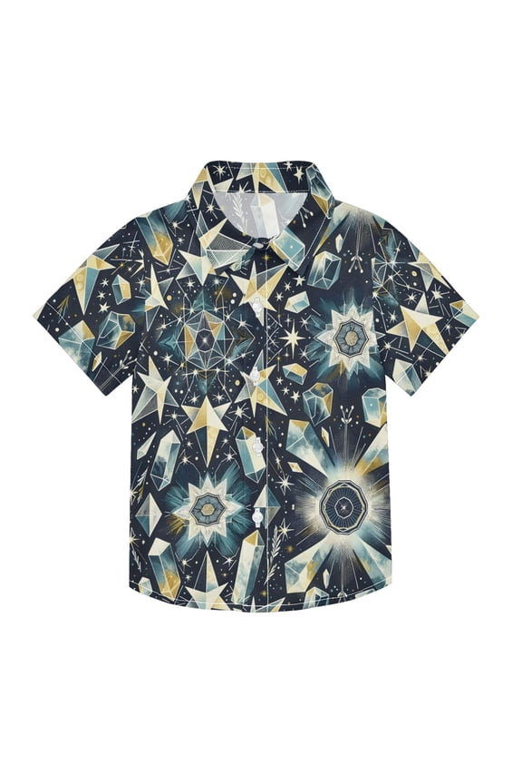 Small Short Sleeve Button Down Shirts Celestial Stars Crystals Casual Shirt 3-10 Years