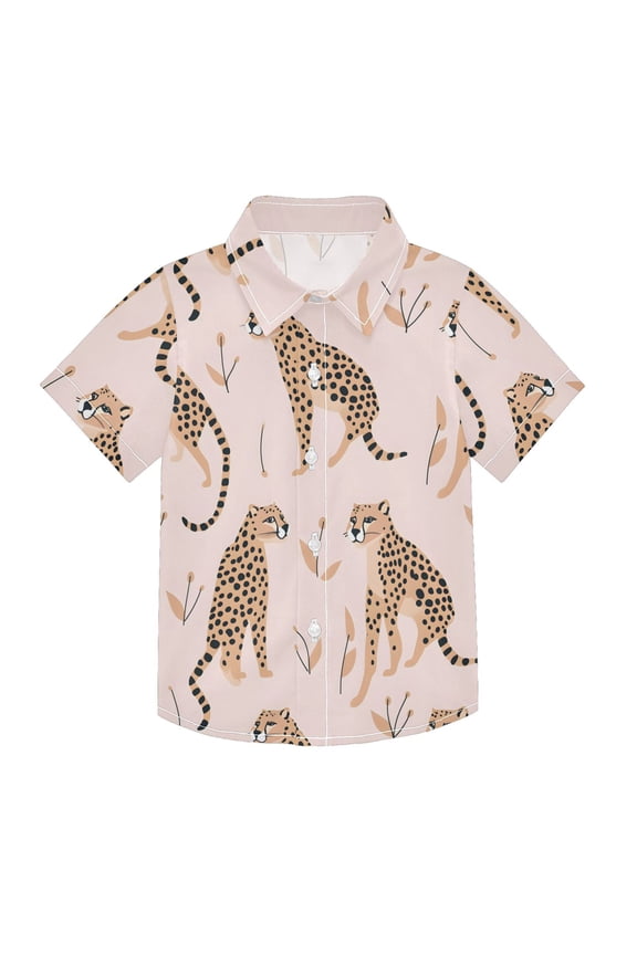 Small Short Sleeve Button Down Shirts Cheetah Leopard Casual Shirt 3-10 Years