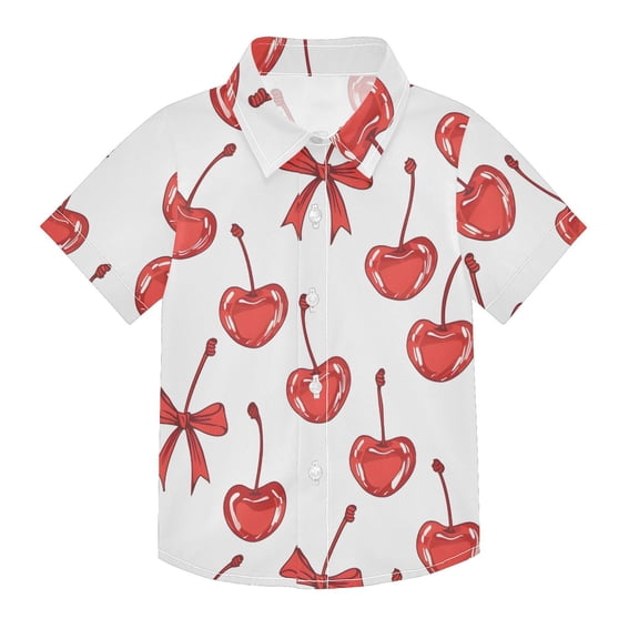 Dailycode Small Short Sleeve Button Down Shirts Cherry and Bow Casual Shirt 3-10 Years