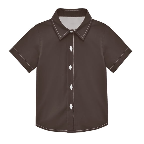 Dailycode Small Short Sleeve Button Down Shirts Coffee Brown Casual Shirt 3-10 Years