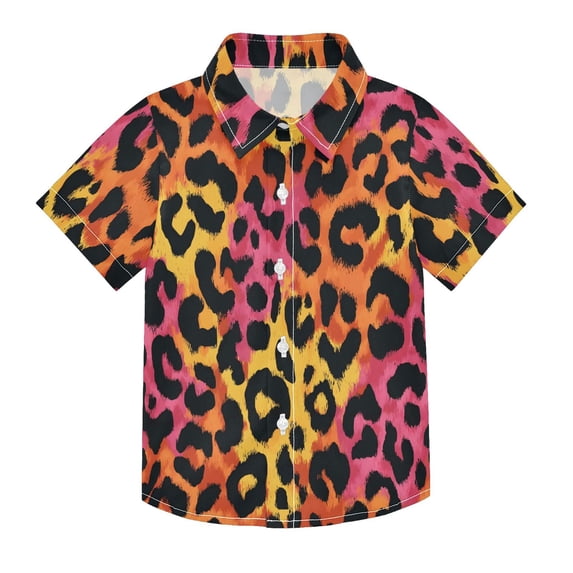 Dailycode Small Short Sleeve Button Down Shirts Colorful Leopard Print Casual Shirt 3-10 Years