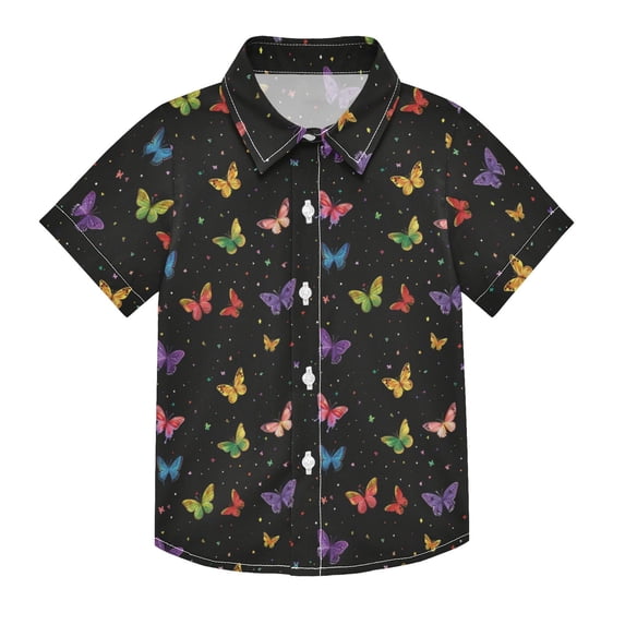 Dailycode Small Short Sleeve Button Down Shirts Colorful Little Butterflies Casual Shirt 3-10 Years