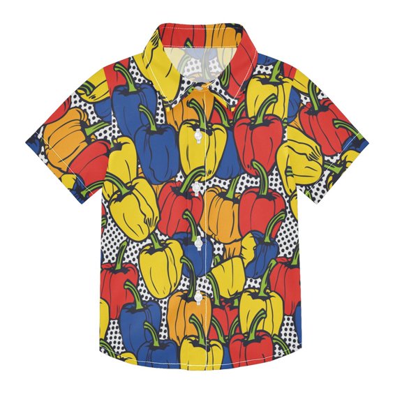 Dailycode Small Short Sleeve Button Down Shirts Colorful Pepper Food Casual Shirt 3-10 Years