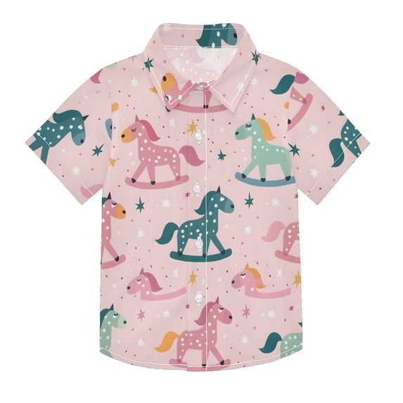Dailycode Small Short Sleeve Button Down Shirts Colorful Rocking-horse Casual Shirt 3-10 Years