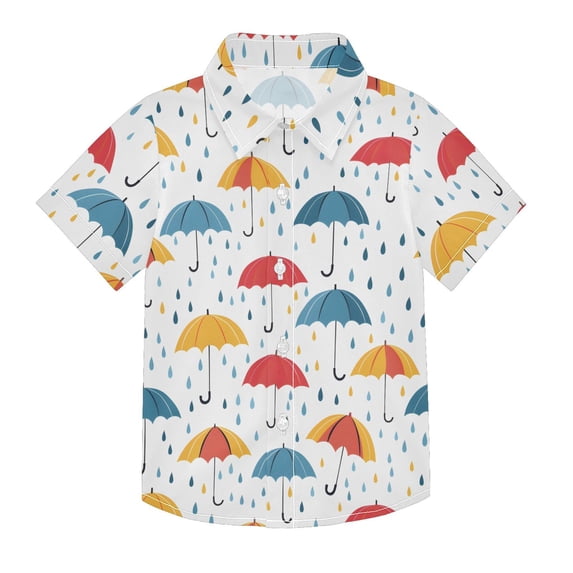 Dailycode Small Short Sleeve Button Down Shirts Colorful Umbrellas and Rain Drops Casual Shirt 3-10 Years