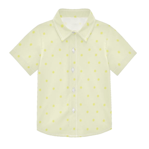 Dailycode Small Short Sleeve Button Down Shirts Cream Yellow Polka Dot Casual Shirt 3-10 Years