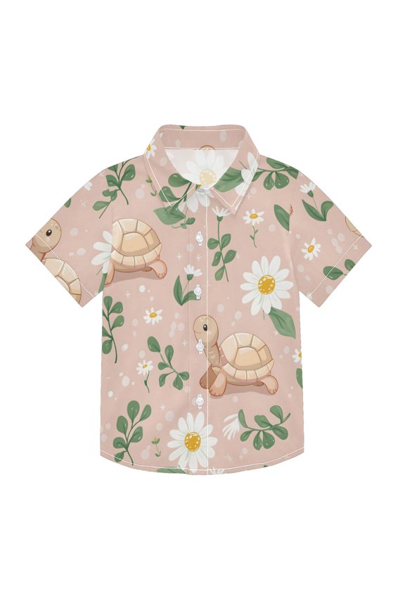 Small Short Sleeve Button Down Shirts Cute Baby Turtle Casual Shirt 3-10 Years