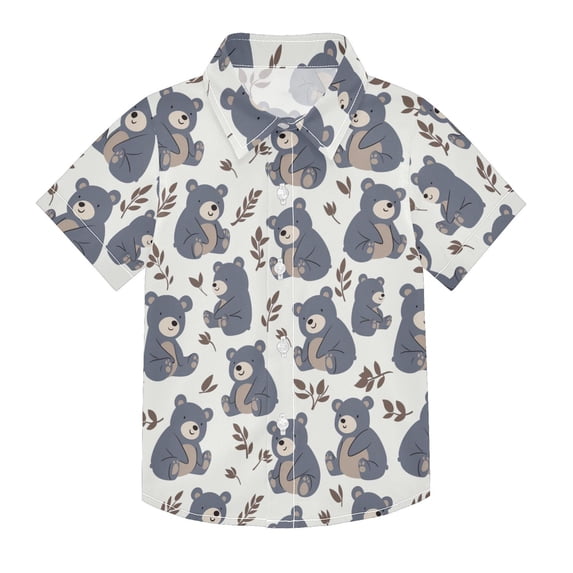 Dailycode Small Short Sleeve Button Down Shirts Cute Bear and Leaf Casual Shirt 3-10 Years
