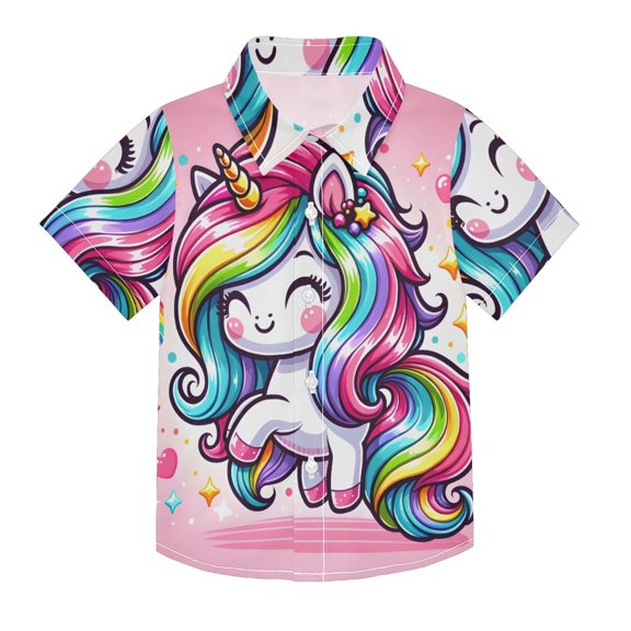 Dailycode Small Short Sleeve Button Down Shirts Cute Cartoon Rainbow Unicorn Casual Shirt 3-10 Years