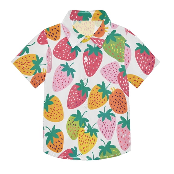 Dailycode Small Short Sleeve Button Down Shirts Cute Colorful Strawberry Casual Shirt 3-10 Years