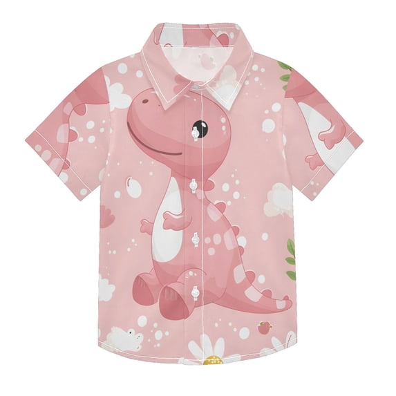 Dailycode Small Short Sleeve Button Down Shirts Cute Dinosaur with Daisy Casual Shirt 3-10 Years