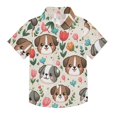 thumbnail image 1 of Dailycode Small Short Sleeve Button Down Shirts Cute Dog Head and Flower Casual Shirt 3-10 Years, 1 of 9
