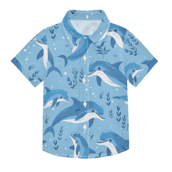 Dailycode Small Short Sleeve Button Down Shirts Cute Dolphins and Seaweed Casual Shirt 3-10 Years