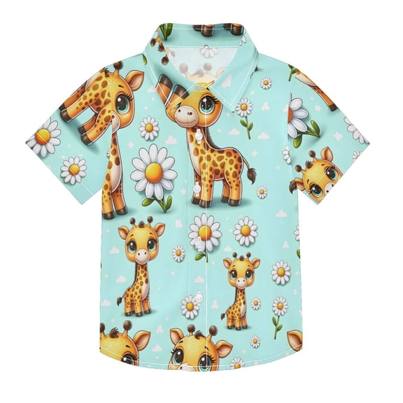 Dailycode Small Short Sleeve Button Down Shirts Cute Giraffe and Daisy Casual Shirt 3-10 Years