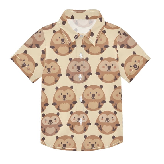 Dailycode Small Short Sleeve Button Down Shirts Cute Happy Groundhog Casual Shirt 3-10 Years