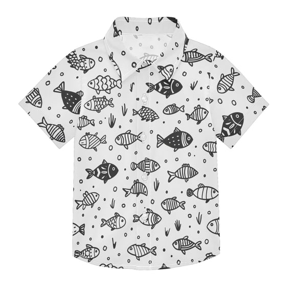 Dailycode Small Short Sleeve Button Down Shirts Cute Line Fishes Casual Shirt 3-10 Years