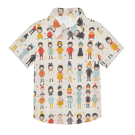 Dailycode Small Short Sleeve Button Down Shirts Cute Little Various Costumes People Casual Shirt 3-10 Years