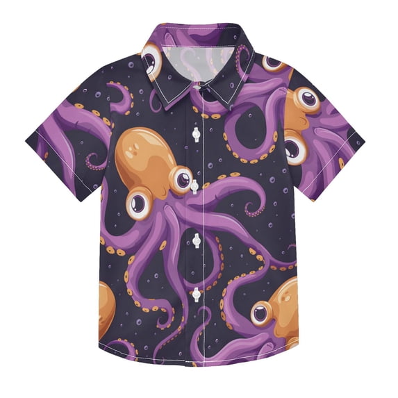 Dailycode Small Short Sleeve Button Down Shirts Cute Octopus on Sea Casual Shirt 3-10 Years