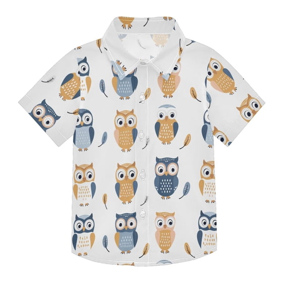 Dailycode Small Short Sleeve Button Down Shirts Cute Owls and Leaf Casual Shirt 3-10 Years