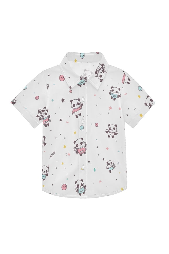 Small Short Sleeve Button Down Shirts Cute Panda Planet Casual Shirt 3-10 Years