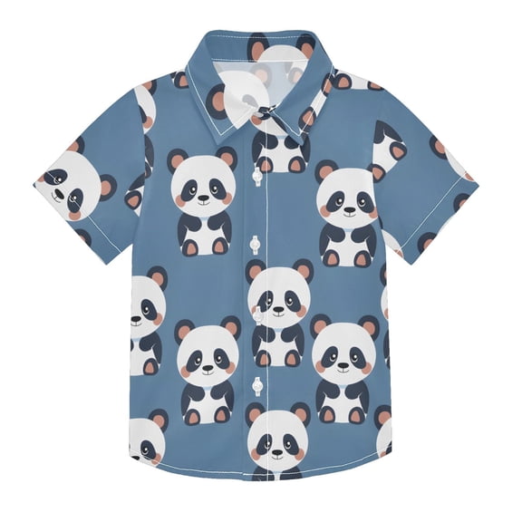 Dailycode Small Short Sleeve Button Down Shirts Cute Panda Sit Casual Shirt 3-10 Years
