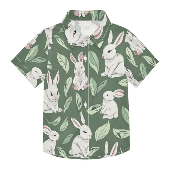 Dailycode Small Short Sleeve Button Down Shirts Cute Rabbit and Leaf Casual Shirt 3-10 Years