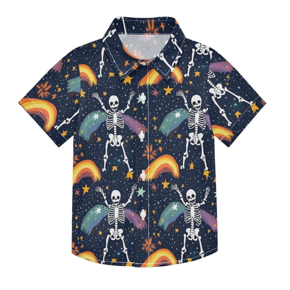 Dailycode Small Short Sleeve Button Down Shirts Cute Skeletons Rainbows Stars Casual Shirt 3-10 Years