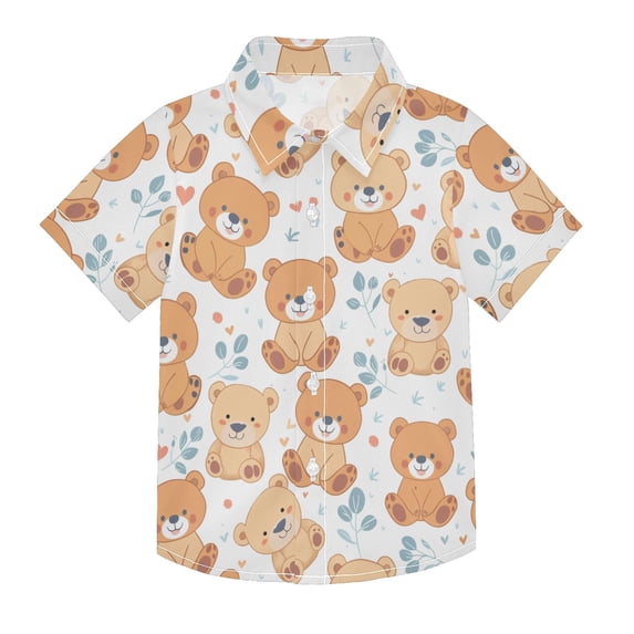 Dailycode Small Short Sleeve Button Down Shirts Cute Teddy Bears Casual Shirt 3-10 Years