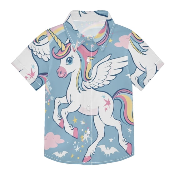 Dailycode Small Short Sleeve Button Down Shirts Cute Unicorn with Moon Casual Shirt 3-10 Years