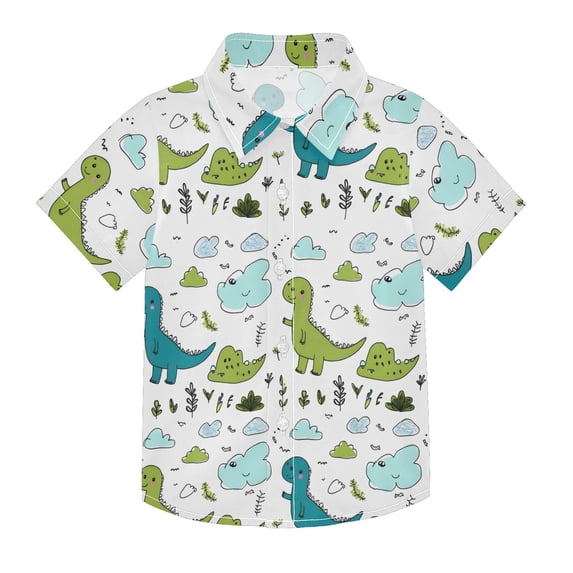 Dailycode Small Short Sleeve Button Down Shirts Dinosaur and Cloud Casual Shirt 3-10 Years
