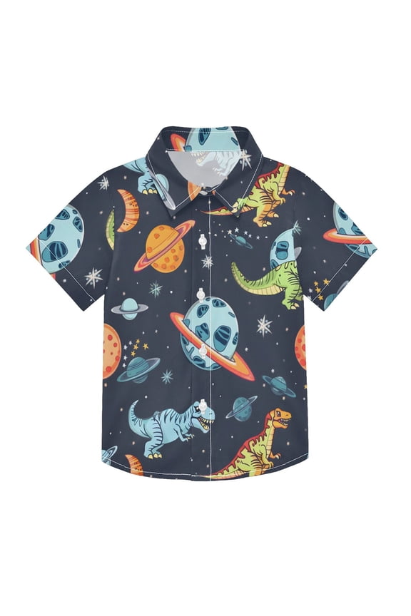 Small Short Sleeve Button Down Shirts Dinosaurs Planets Star Casual Shirt 3-10 Years