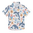 thumbnail image 1 of Dailycode Small Short Sleeve Button Down Shirts Dolphins Flower Shell Leaf Casual Shirt 3-10 Years, 1 of 9