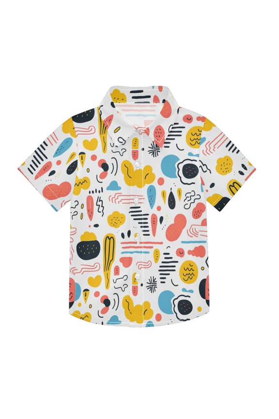 Small Short Sleeve Button Down Shirts Doodle Lines Graffiti Casual Shirt 3-10 Years