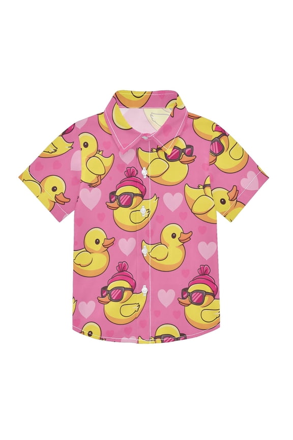 Small Short Sleeve Button Down Shirts Duck with Sunglasses Casual Shirt 3-10 Years