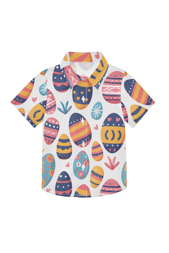 Small Short Sleeve Button Down Shirts Easter Egg and Grass Casual Shirt 3-10 Years