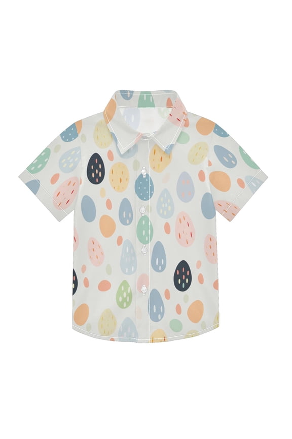 Small Short Sleeve Button Down Shirts Easter Eggs with Dots Casual Shirt 3-10 Years