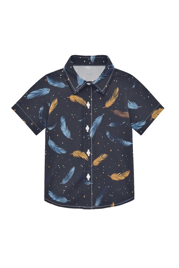 Small Short Sleeve Button Down Shirts Falling Feathers Casual Shirt 3-10 Years