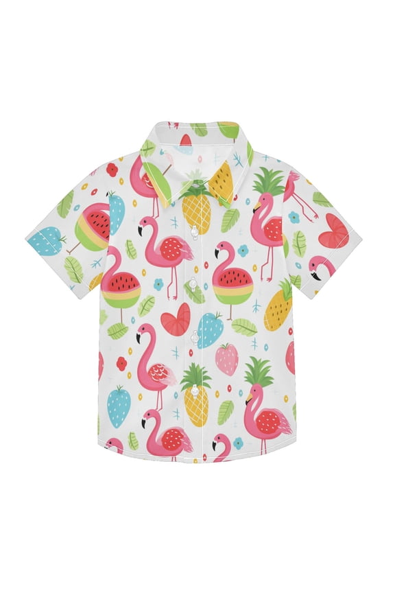 Small Short Sleeve Button Down Shirts Flamingo Watermelon Pineapple Leaf Casual Shirt 3-10 Years