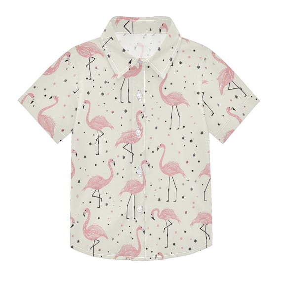 Dailycode Small Short Sleeve Button Down Shirts Flamingo with Polka Dots Casual Shirt 3-10 Years