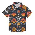 thumbnail image 1 of Dailycode Small Short Sleeve Button Down Shirts Flowers Traditional Folk Art Casual Shirt 3-10 Years, 1 of 9