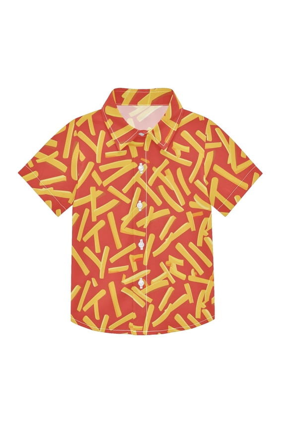 Small Short Sleeve Button Down Shirts French Fries Casual Shirt 3-10 Years