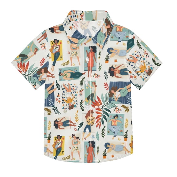 Dailycode Small Short Sleeve Button Down Shirts Girls Lying Down Casual Shirt 3-10 Years