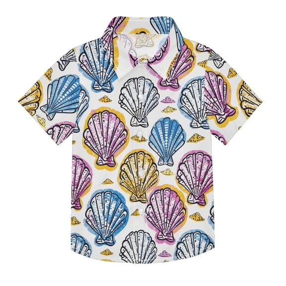 Dailycode Small Short Sleeve Button Down Shirts Graphic Seashells Casual Shirt 3-10 Years
