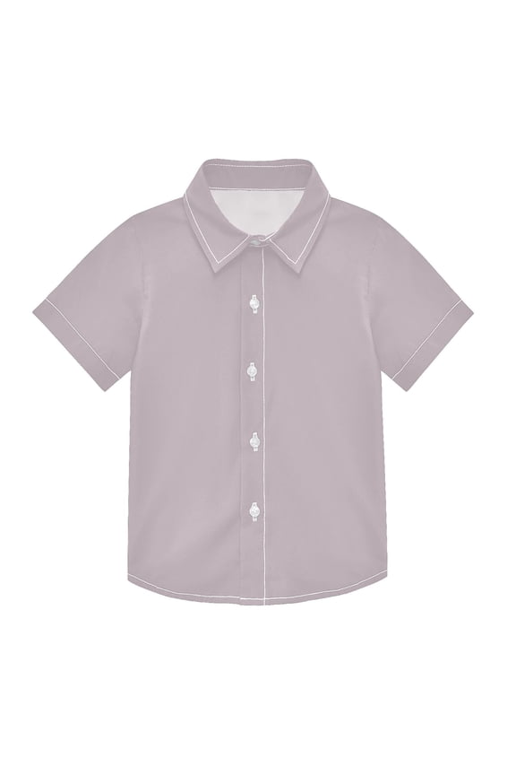 Small Short Sleeve Button Down Shirts Grayish Lavender Casual Shirt 3-10 Years