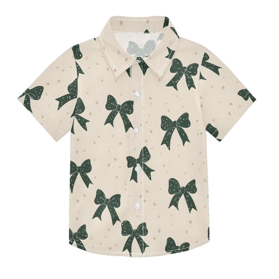 Dailycode Small Short Sleeve Button Down Shirts Green Bow Casual Shirt 3-10 Years