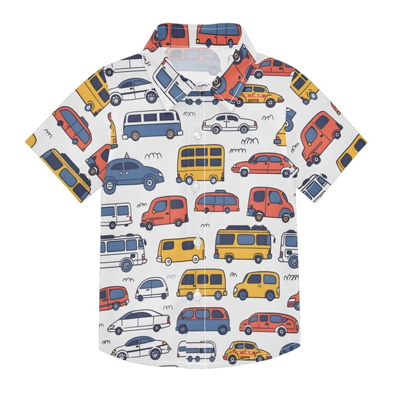 Dailycode Small Short Sleeve Button Down Shirts Hand Drawing Vehicles Casual Shirt 3-10 Years
