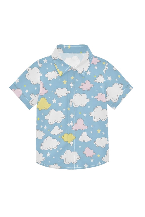 Small Short Sleeve Button Down Shirts Hand Drawn Cloud Star Casual Shirt 3-10 Years